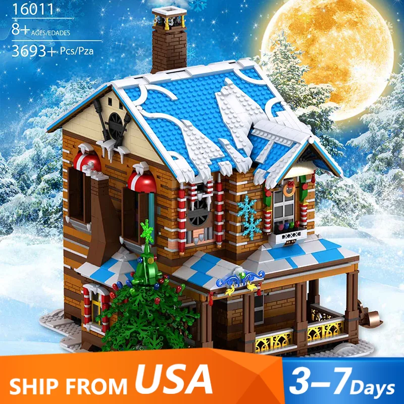 Creative Expert Modular Buildings MOC Christmas House Model 3693PCS with Light Building Blocks Brick Toys for Christmas Day Gift