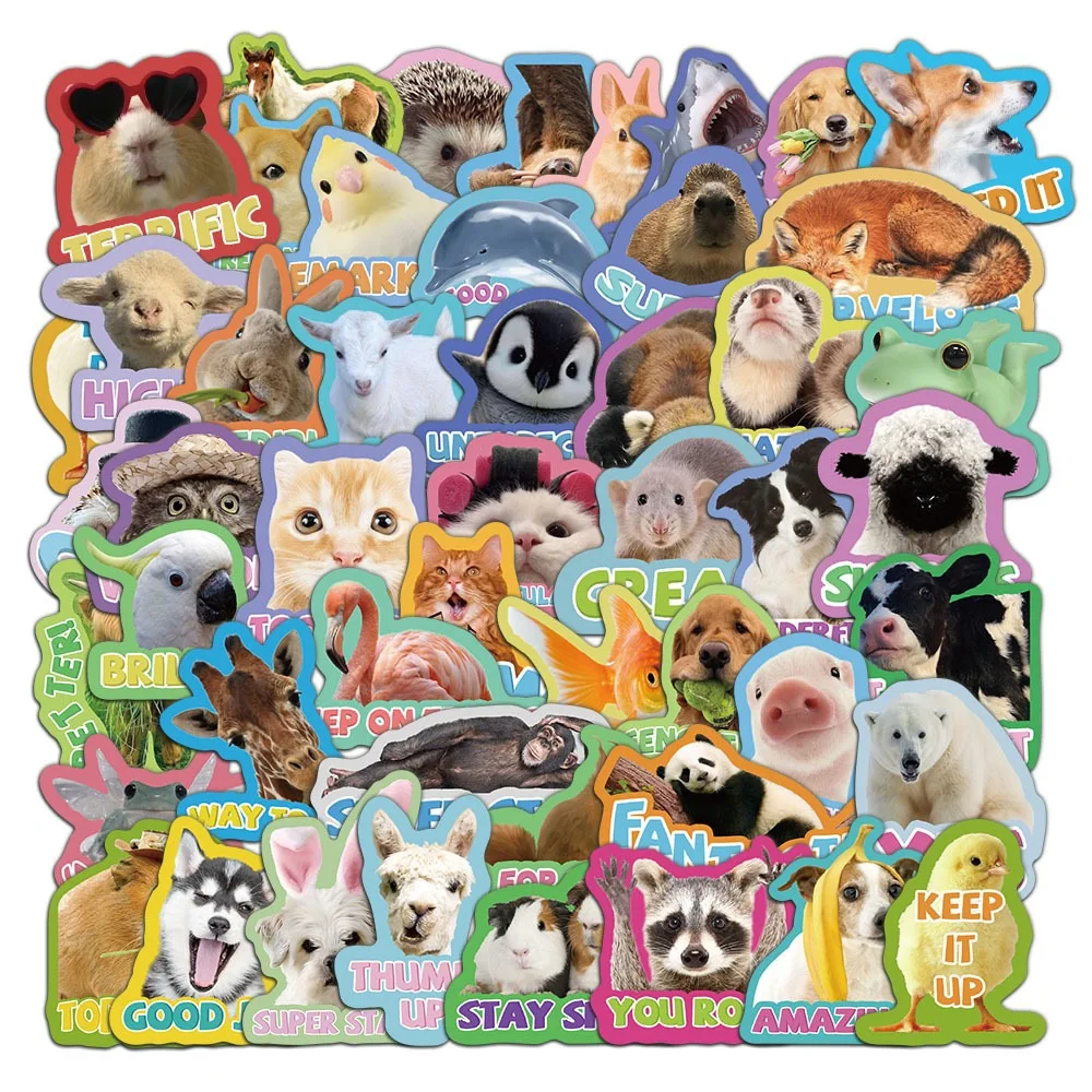 10/50pcs Funny Animals Motivational Stickers Students Reward Sticker For Luggage Laptop Guitar Phone Waterproof Vinyl Decals