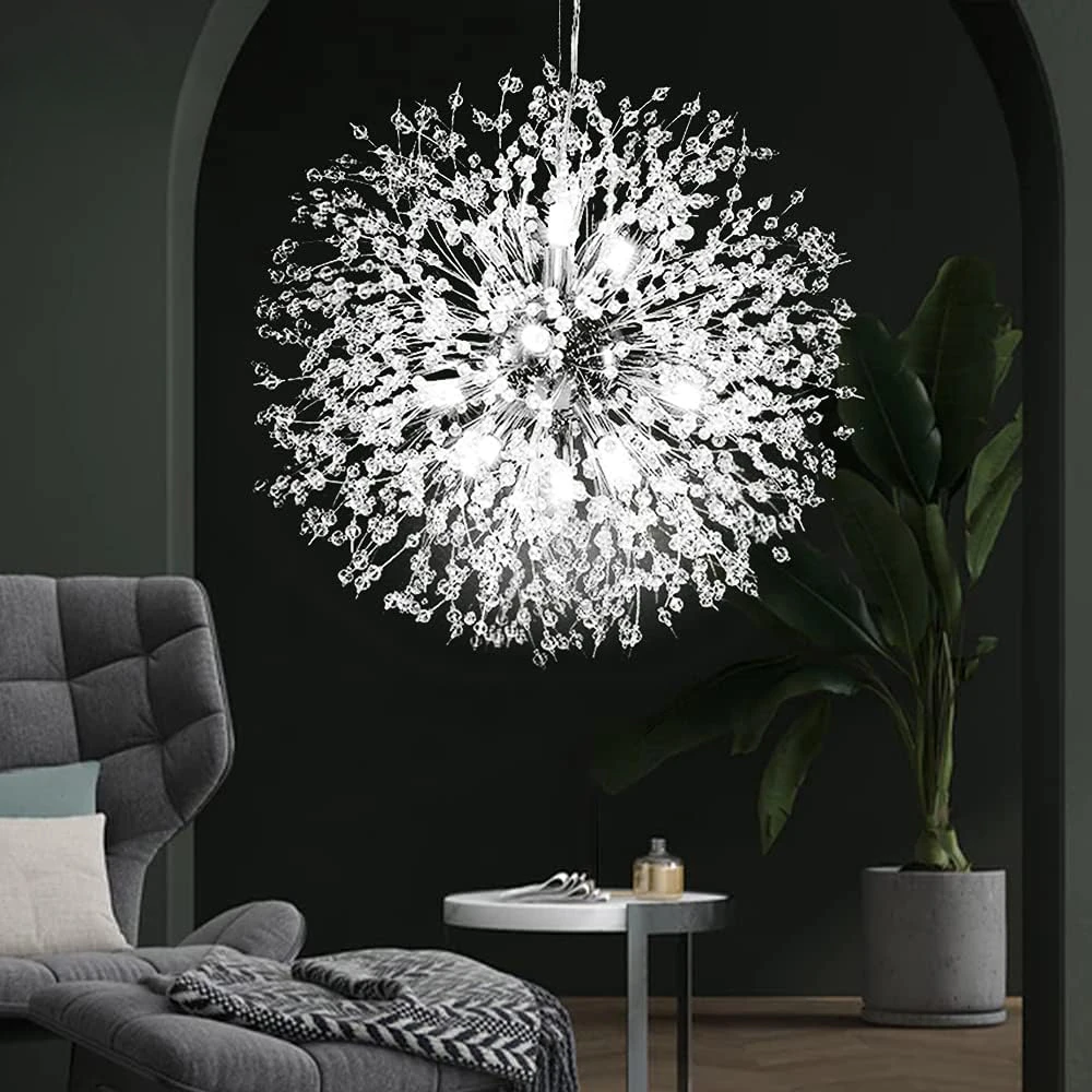 

Modern Chrome Bedside Crystal Pendant Lamp Chandelier Light Round Crystal Hanging Chandelier For Bedroom Living Room Dining Room