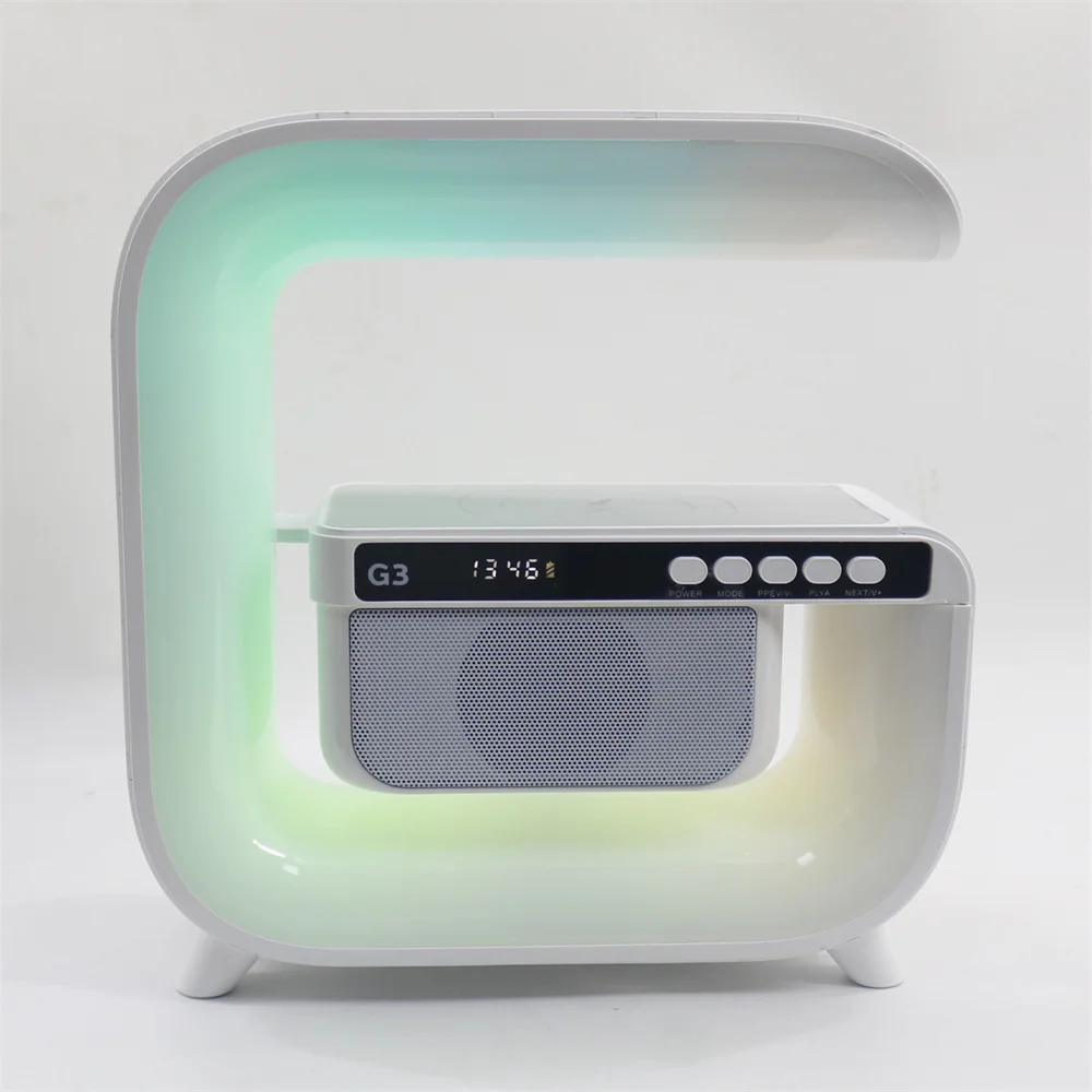 Multifunctional Bluetooth Speaker Alarm Clock Wireless Mobile Phone 15W Colorful Wireless Charging Subwoofer RGB Table Light