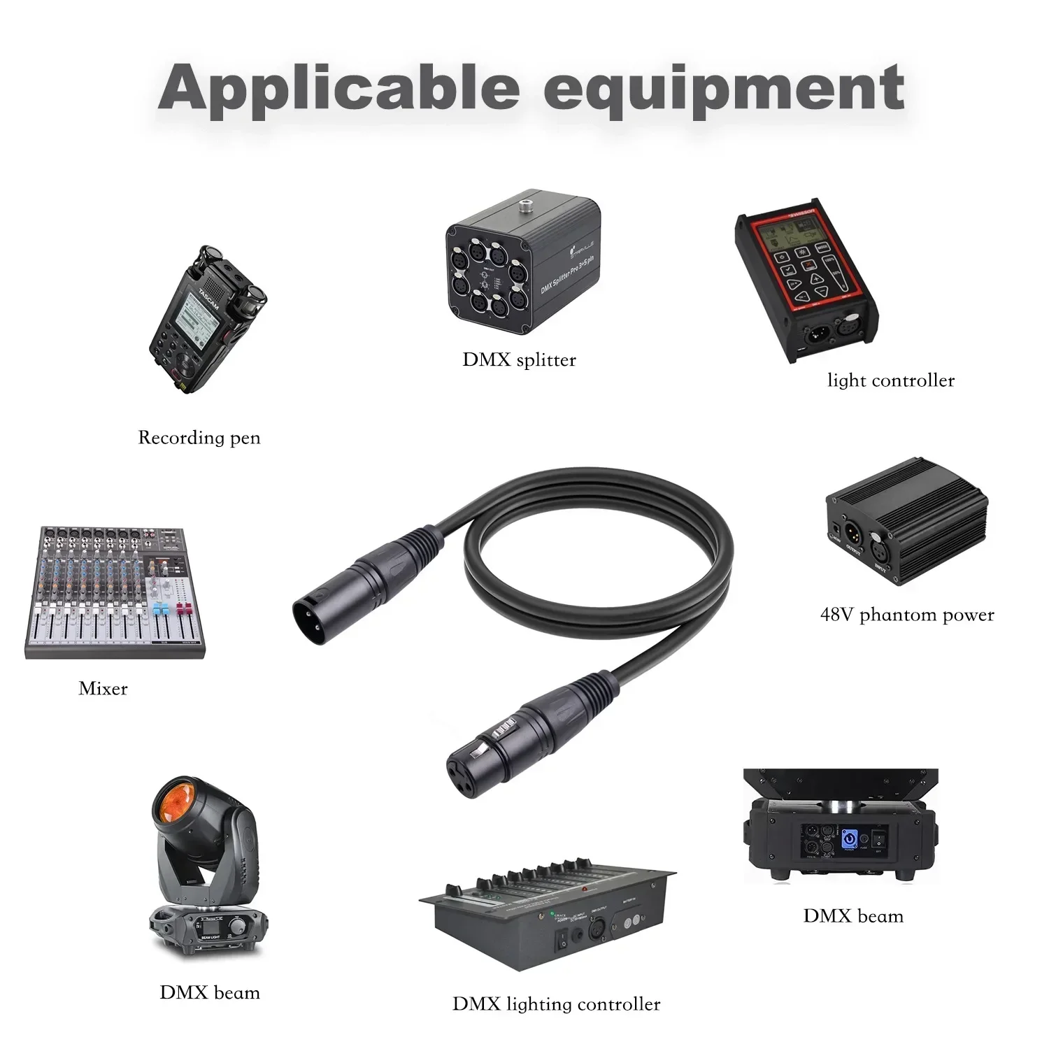 3-poliger Metallstecker, DMX-Kabel, Signalleitung, LED, Par, Bühnenbeleuchtung, Anschluss, abgeschirmt, Canon Audio Line, XLR-Controller, Mixer-Beam