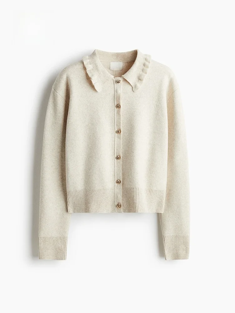 H&M Cardigan aperto lavorato a maglia da donna invernale con colletto casual vestibilità ampia poliestere acrilico nylon misto lana dettaglio bottoni