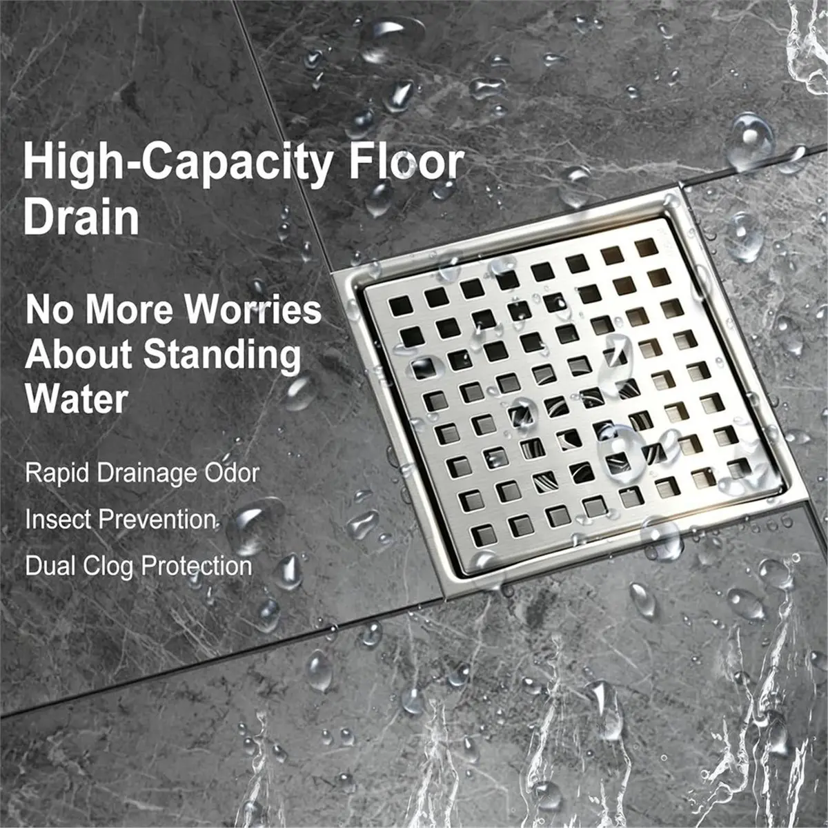 Shower Drain Square Stainless Steel Floor Drain 15 X 15 cm Floor Drain Shower,with 360° Siphon Odour Trap Hair Strainer
