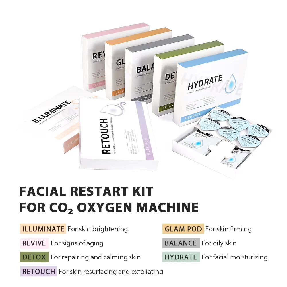 New Revive Glam Illuminate Hydrate Detox CO2 Small Bubble Machine Consumables Kits Serum Oxygen Pods for Oxygen Jet Peel Device