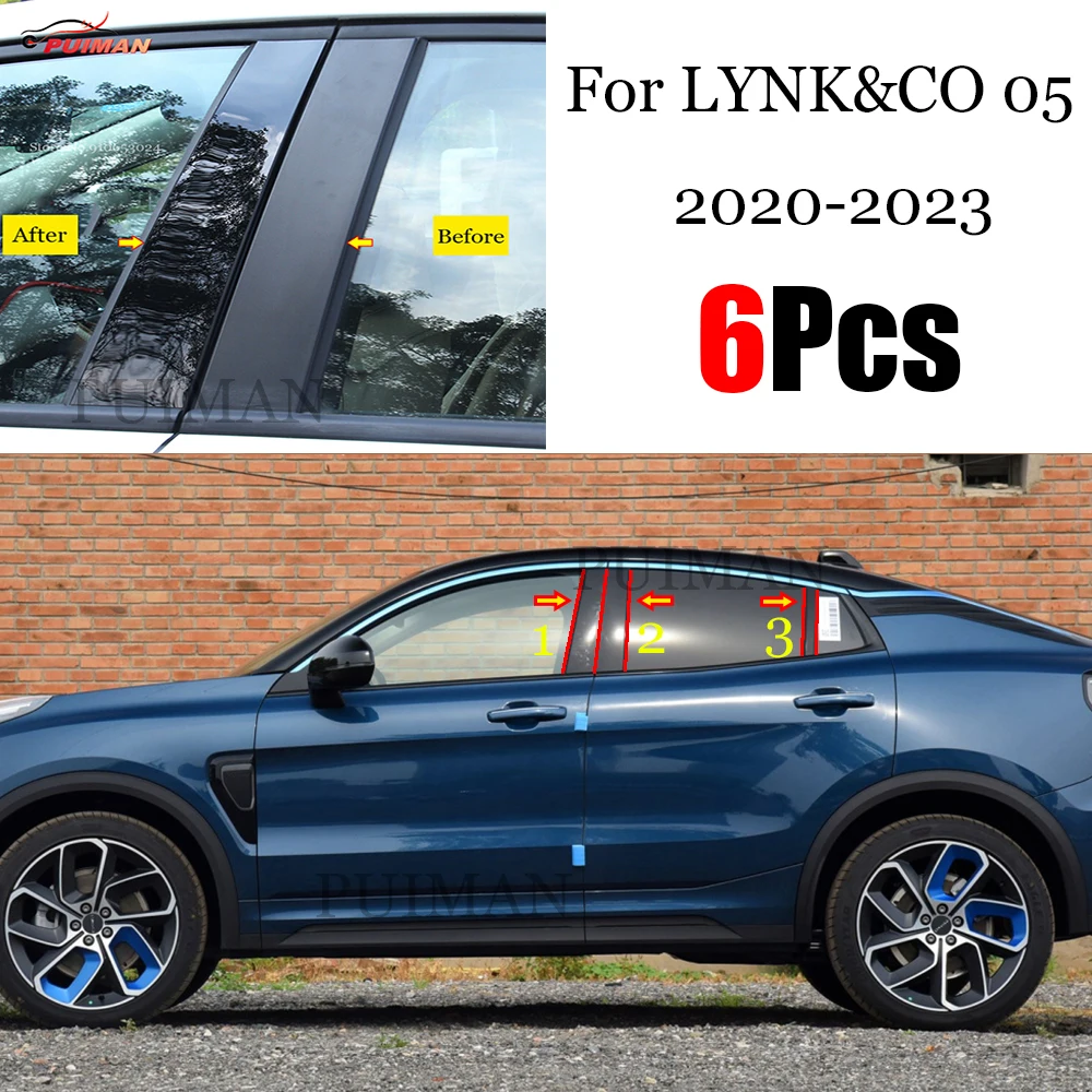 

New Arrival Hot 6PCS Polished Pillar Posts Fit For LYNK&CO 05 2020 2021 2022 2023 Window Trim Cover BC Column Sticker