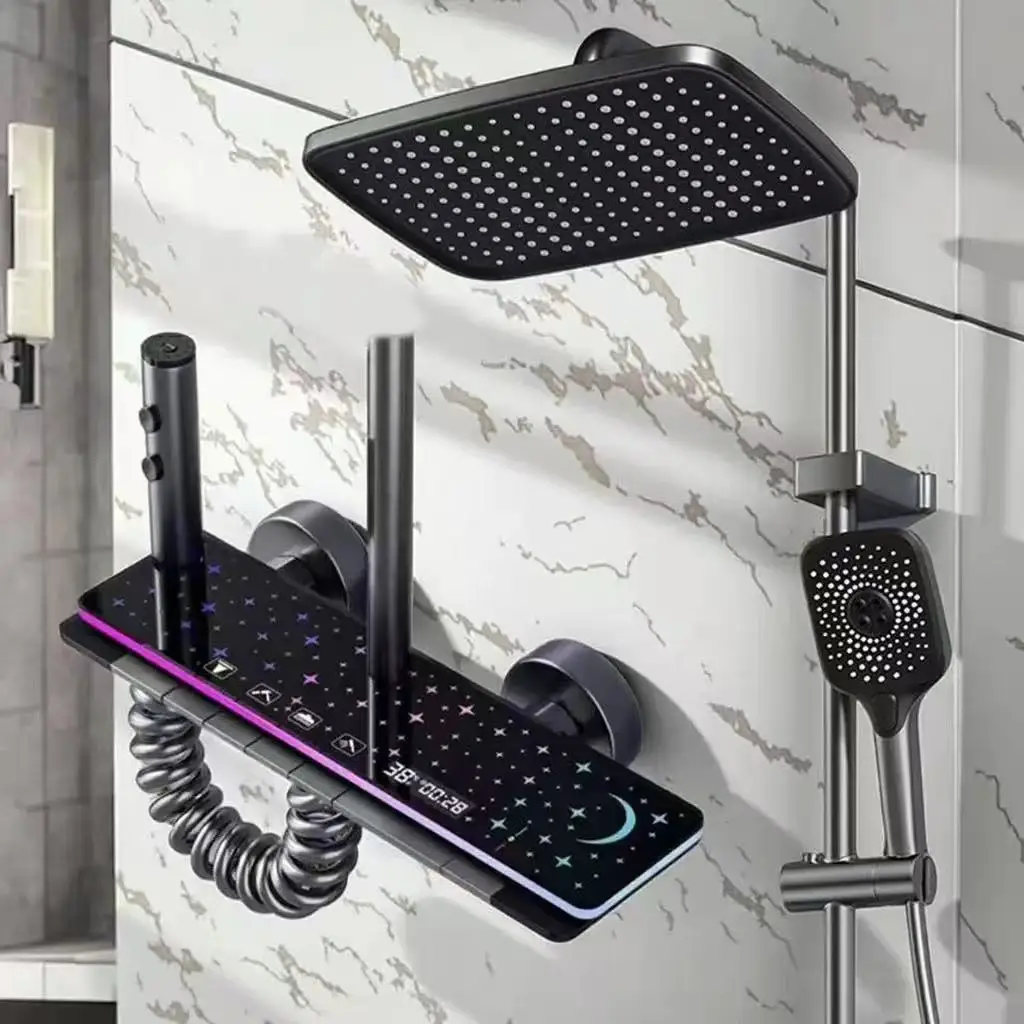 

Intelligent Digital Shower Head Set With Starry Sky LED Lights 4 Functions Pressurized Water Outlet Copper Waterway Core