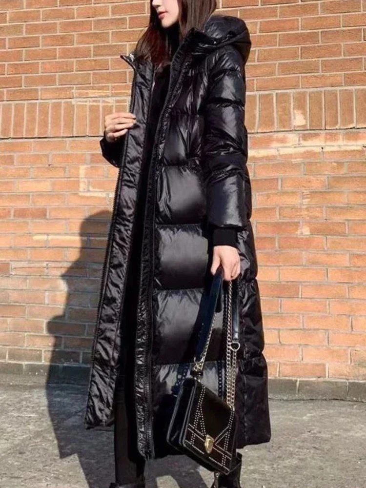 2023 Winter Black Women Hooded Parkas X-long Jackets Casual Thick Warm Windproof Coat Female Outwear Streetwear Oversize 4XL