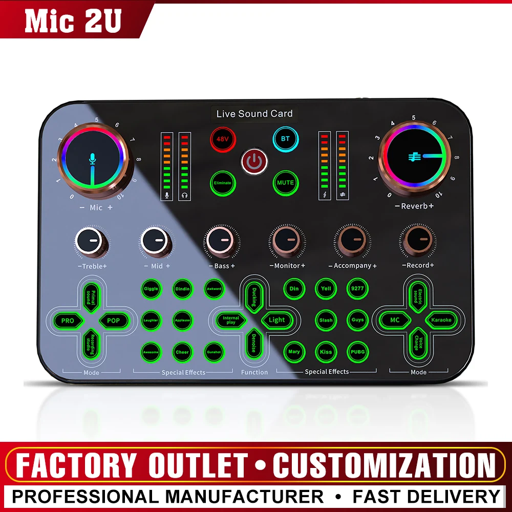 

Live Sound Card HiFi Homemade Sound Effect Audio Mixer Board for Live Streaming Music Recording Singing Bluetooth Wireless K600