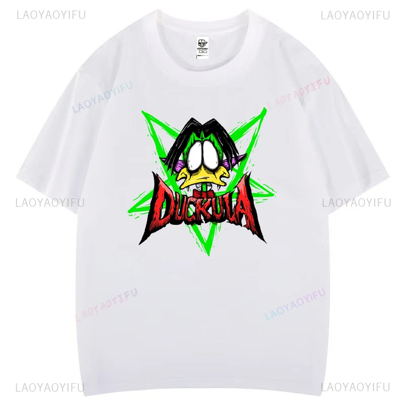 Vintage Cartoon Count Duckula Printed T-shirt Woman Man Summer High Quality Cotton T Shirts Retro Classic Movie Short-sleev