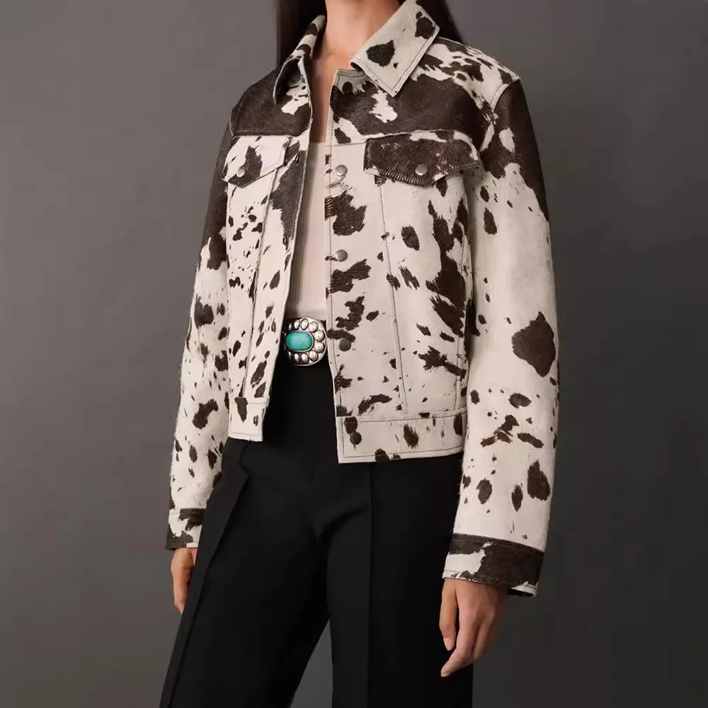 

Abstract Print Denim Jacket Women's Notched Lapel Long Sleeve Oversized Fall Coat Artistic Streetwear