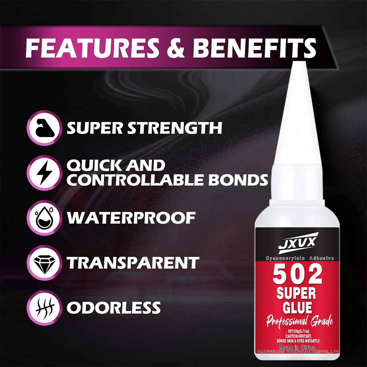 JXVX 1-5 szt. Klej akrylowy 502 szybkoschnący, o natychmiastowej wytrzymałości, do metalu, drewna, gumy, skóry, płynny klej o wysokiej wytrzymałości, narzędzie do klejenia