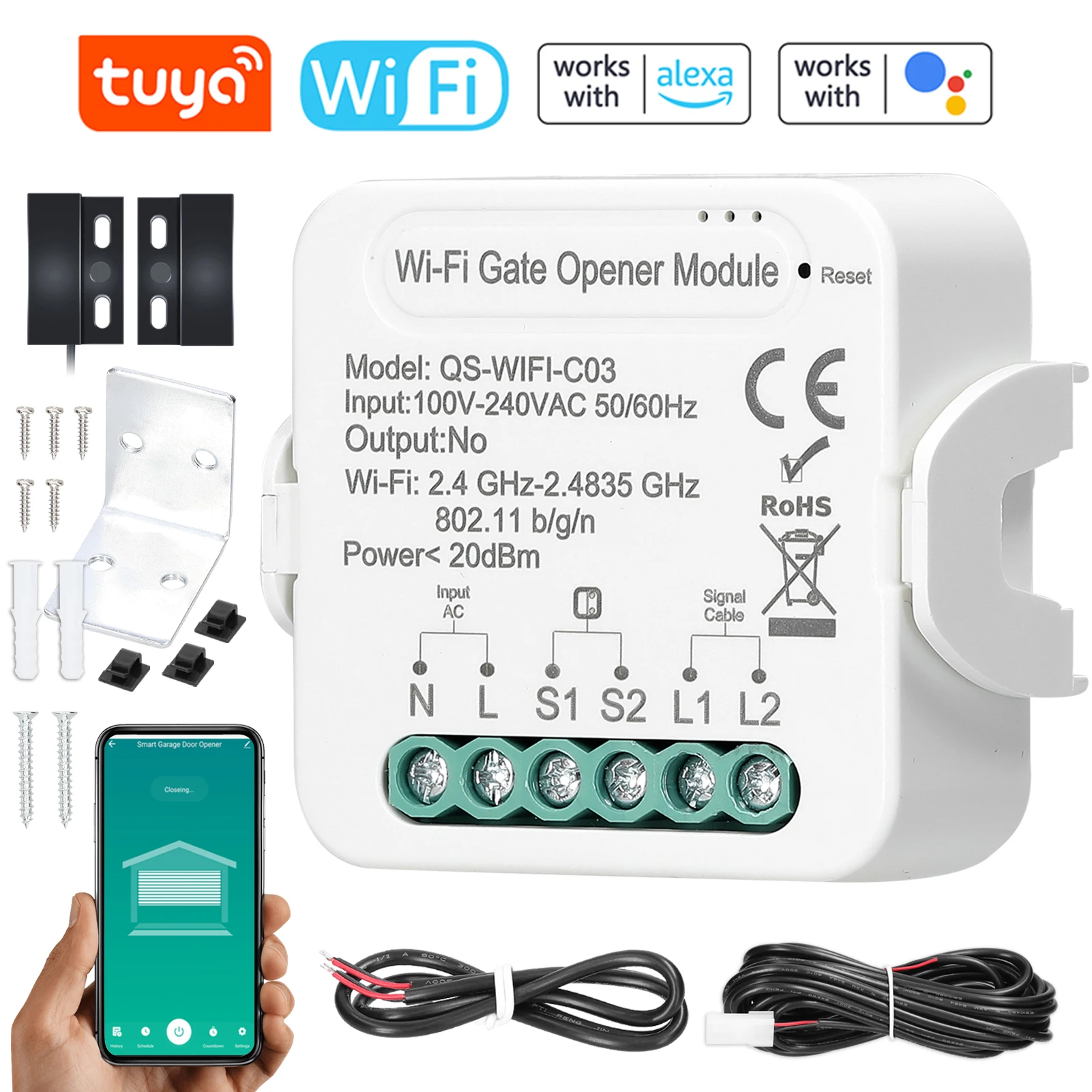 Tuya WiFi Gate Opener Smart Garage Door Opener Controller Circuit Breaker Module Support for Alexa Google Home Voice/APP Control