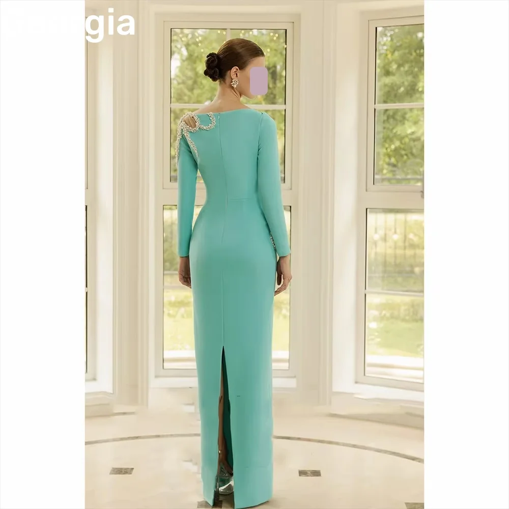 Personalize vestidos de noite bainha divisão decote colher vestidos de ocasião formal com zíper até mangas compridas vestidos de baile até o chão