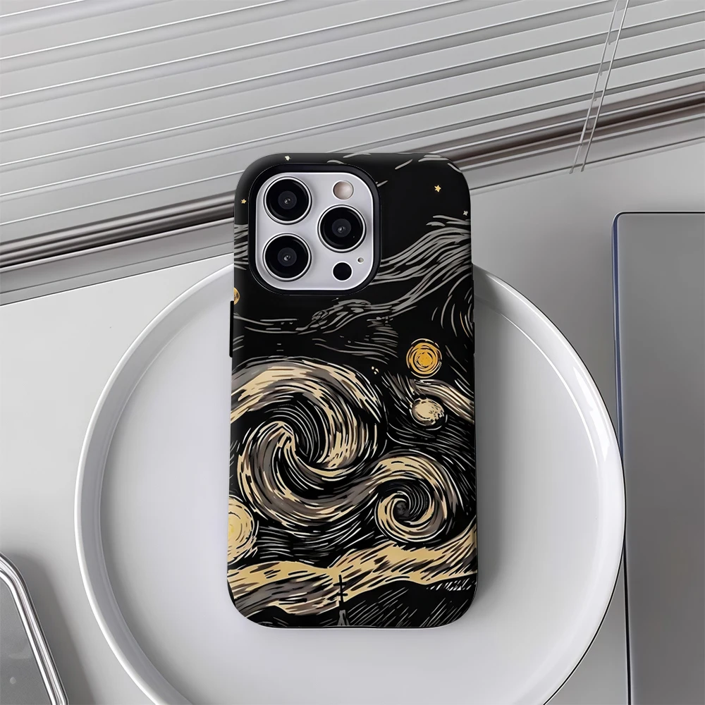 Starry Night Black Gold Phone Case for Samsung Galaxy S20 S23 S24 S25 S26 FE Plus Ultra Edge 5G Luxury Double-layer Back Cover