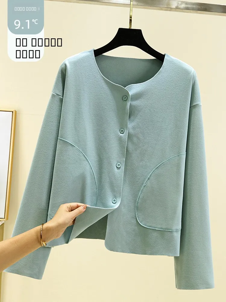 

Thiened Fce Open Cardigan Women's Winter Home Wear Warmth Generating Loose Fit Button up Cotton Jaet