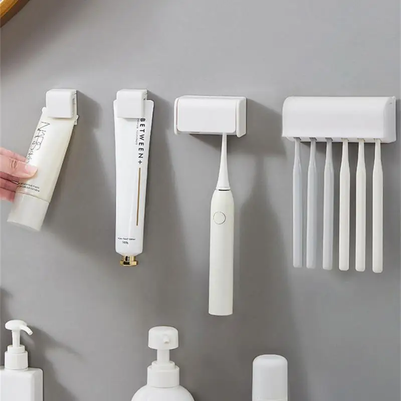 Wall-mounted Toothbrush Holder Punch-free Toothpaste Holder Toothpaste Storage Rack Bathroom Accessories Toothbrush Holder