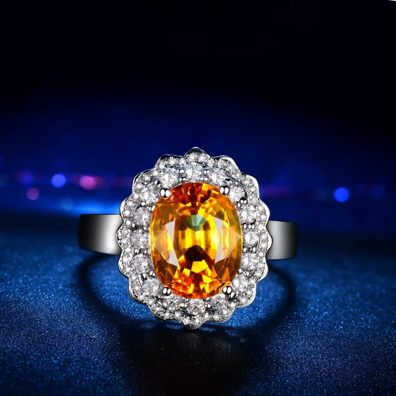 Luxurious Temperament Cluster Zircon Yellow Crystal Open for Women Colorful Gemstone Adjustable Ring