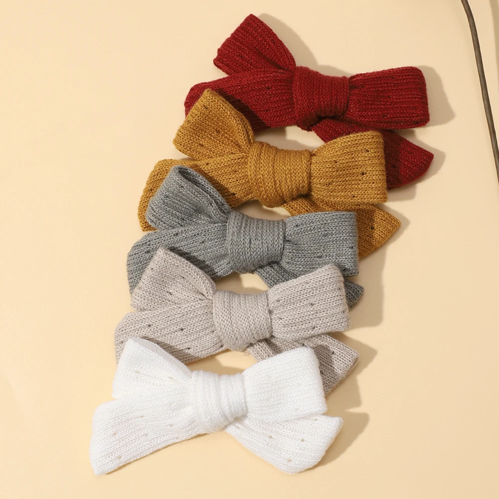 New Solid Bow Hair Clips For Baby Girls Handmade Cute Hairpin Barrettes Nylon Headwear Kids Hair Accessories