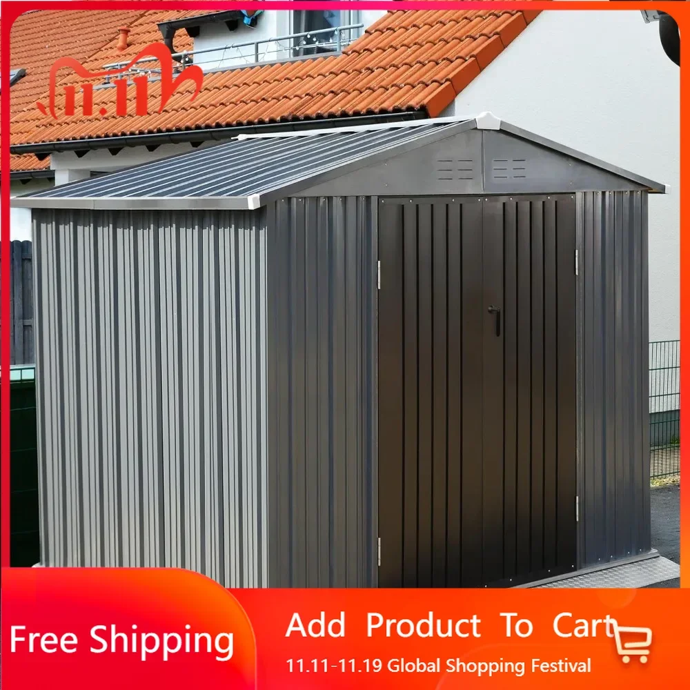 

8’x10’ Outdoor Storage Shed with Lockable Door & Air Vents, Thickened Galvanized Steel, Metal Storage Shed