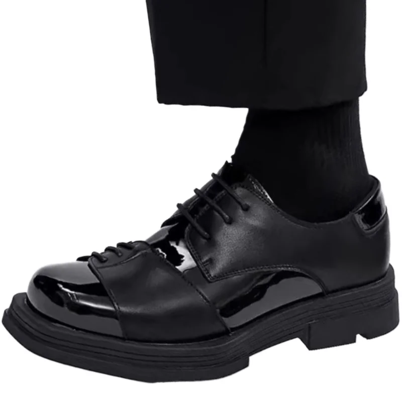 

Europe/American Strap Design Wedding Derby Shoes for Men's Dress Shoes British Casual Height Increasing Square Toe Leather Shoes