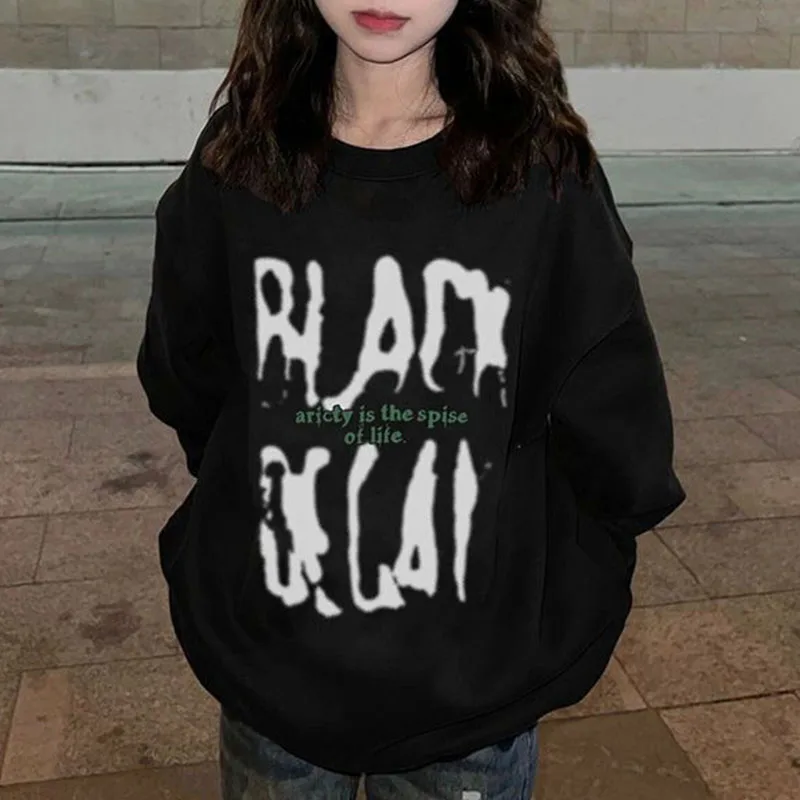 

Дизайнерский свитшот с буквенным принтом, осенне-зимний свитшот с круглым вырезом, женская бархатная утолщенная универсальная одежда