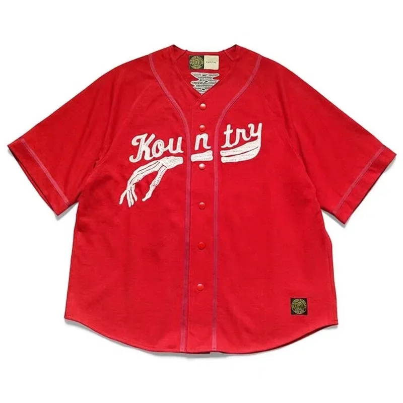 

23SS KAPITAL Hirata and Hongri Casual Bone Embroidery Letter Loose Baseball Short Sleeve Shirt for Men Japan Style
