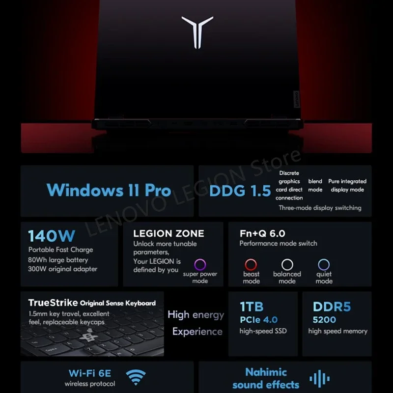 كمبيوتر محمول للألعاب الرياضية الإلكترونية Lenovo Legion R9000P AMD R9 7945HX 32G 1T RTX4060 100%sRGB 500nits 2.5K 240 هرتز 16 بوصة كمبيوتر محمول للألعاب