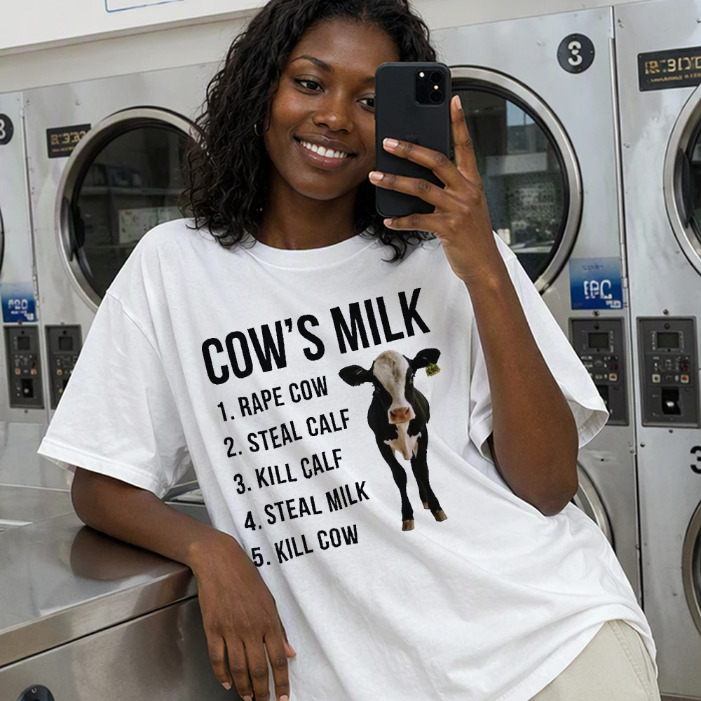 Vegan Activist Cow's Milk T Shirt Animal Rights Graphic Tee Anti Dairy Industry Truth Cotton Short Sleeve Loose Women Men Shirts