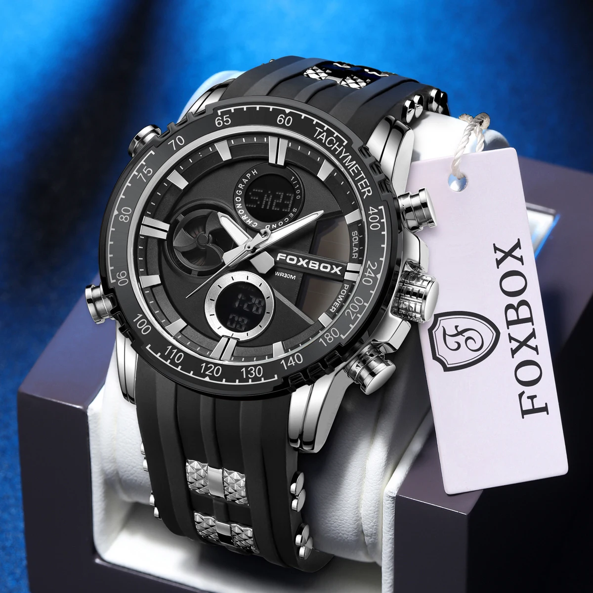 FOXBOX Men Business Watch Silicone Strap Wristwatches Quartz Casual Men's Watches Date Luminous Waterproof Original Clock reloj