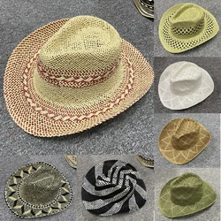 Hand-woven Western Cowboy Hat Salty Grass New Natural Straw Hat Sun Visor for Women Men Travel Fashionable Grass Hat