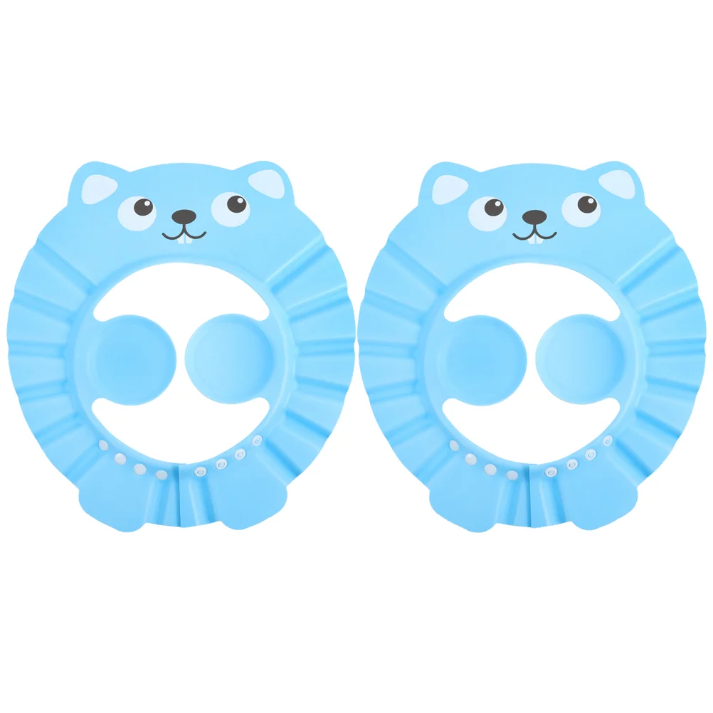 2 Pcs Baby Shampoo Cap Bathing Shower Caps Hair Washing Shield Kids Cartoon Sky-blue Hat for Toddlers