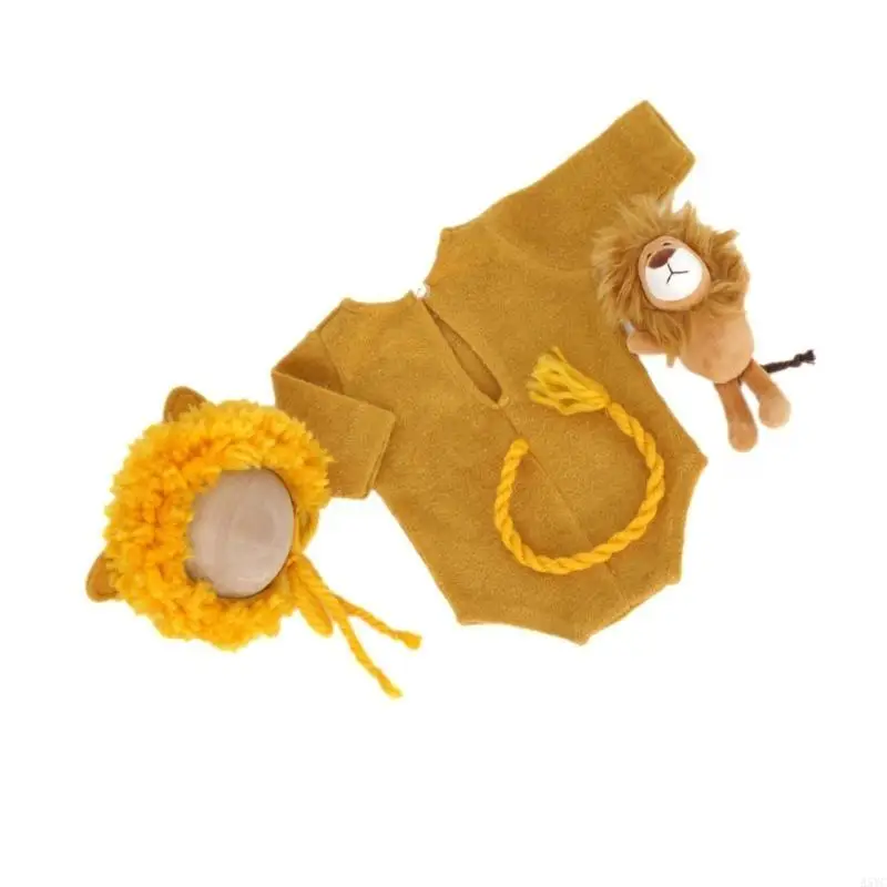 

A5YC 3-in-1 Baby Photography Clothing Set Newborn Photography Props Cartoon Lion Doll With Hat and Matching Jumpsuit