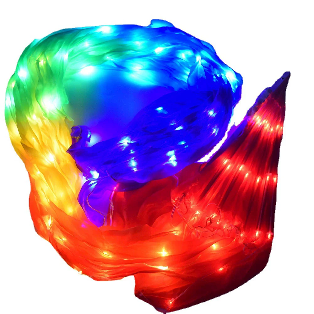 

180*90cm Belly Dance Silk Hand Fan With LED Lights Performance Dance Night Club Show Prop Dance Accessories