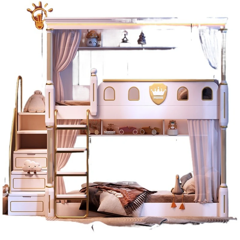

light luxury bunk beds, siblings do not disturb each other, with wide and high guardrails, solid wood second-layer