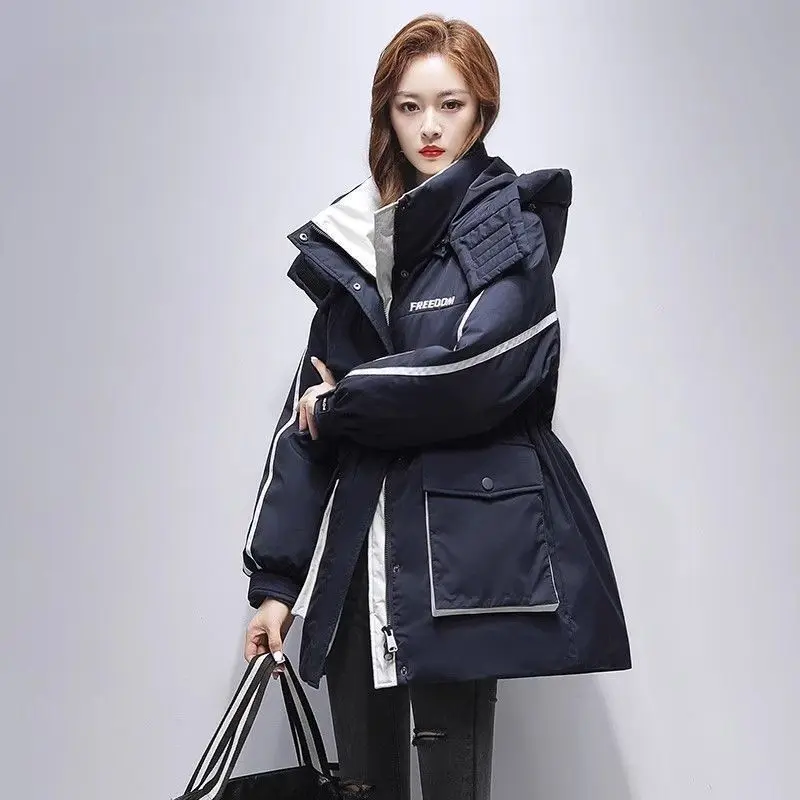 

Fashion Large Size Parkas 2025 New Cotton Clothes Medium Long Tooling Overcome Thickened Jacket Waist Slim Fit Warm Thin Coat