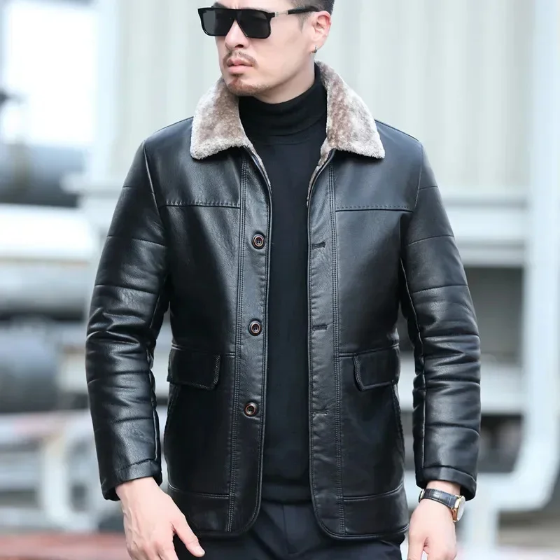 COZOK Luxury Lambswool Collar Men's Winter Down Jacket Designer Clothes Men Duck Male Padding Leather Casual Coat