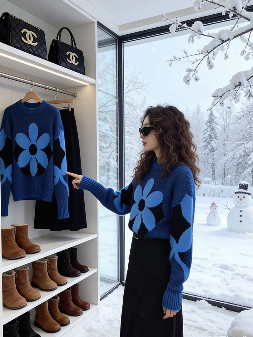 

Потрясающий уникальный корейский синий вязаный свитер для зимы, элегантный роскошный топ для ношения под одеждой, красивый женский комплект