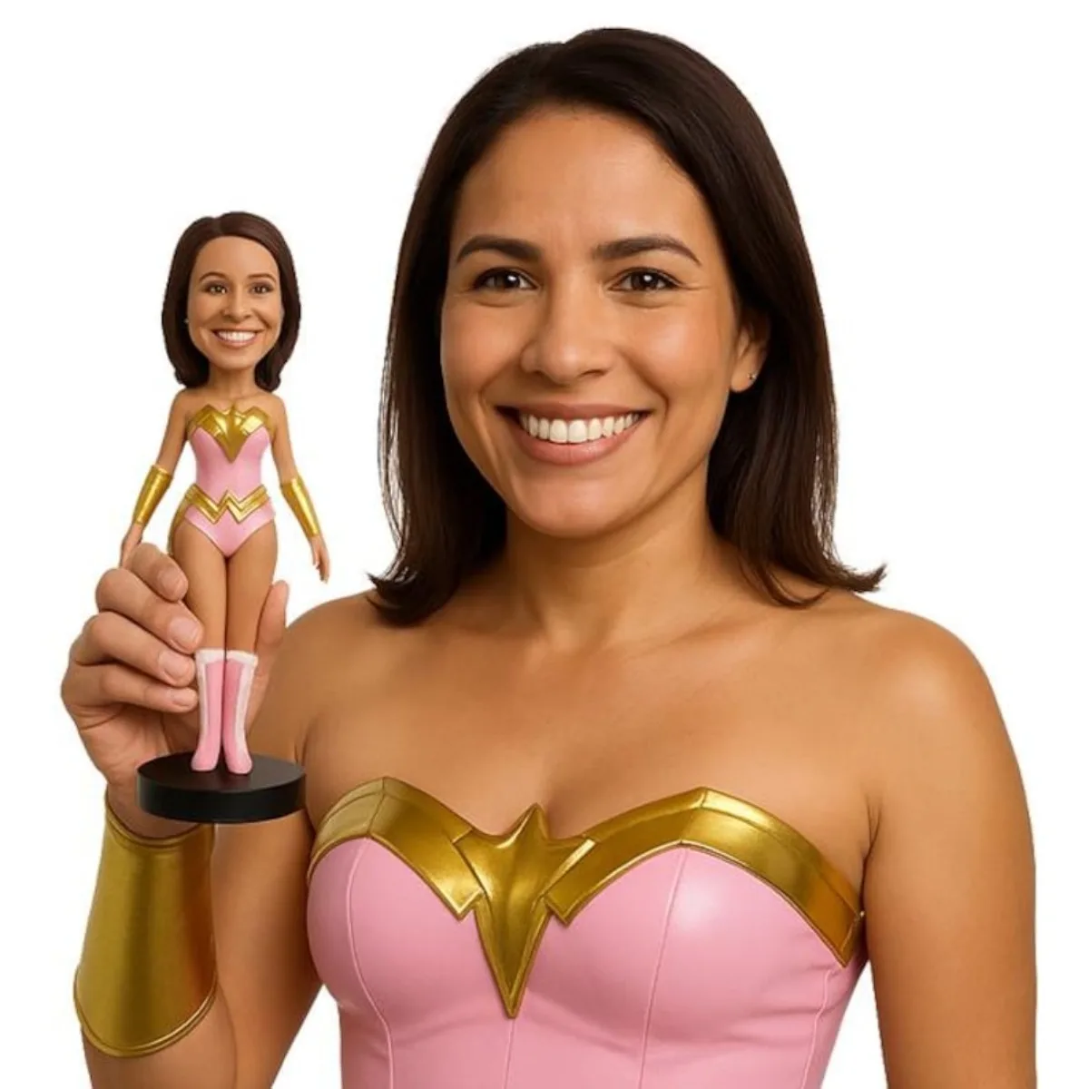 

Custom Bobblehead From Photo Handmade Clay Female Superhero Figurine Personalized Action Statue Unique Gift For Her