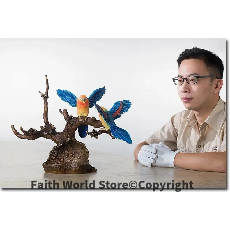 Unique TOP art -home office best Decoration 3D vivid Magpie bird plum blossom ART FENG SHUI bronze statue sculpture- 43 CM LARGE