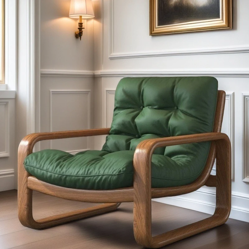 Petite pièce de location en cuir, chaise en bois massif, fauteuil de salon économique pour une personne, canapé minimaliste