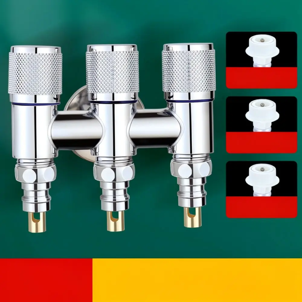Stainless Steel Water Diverter Valve Three Outlet Tap Adapter Automatic Water Stop For Household Washing Machine Sink Pipes