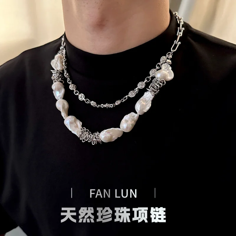 

Натуральное барочное женское винтажное модное ожерелье в стиле панк с нерегулярным жемчугом, двухслойное колье