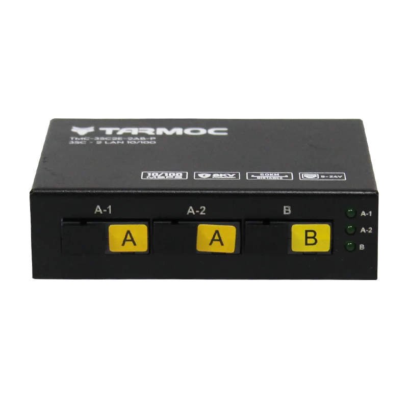 Tarmoc 5-24Volt POE-IN Media Converter Switch FO 3 SC (2 A ports and 1 B port) and 2 RJ-45 10/100Mbps, TMC-3SC2E-2AB-P