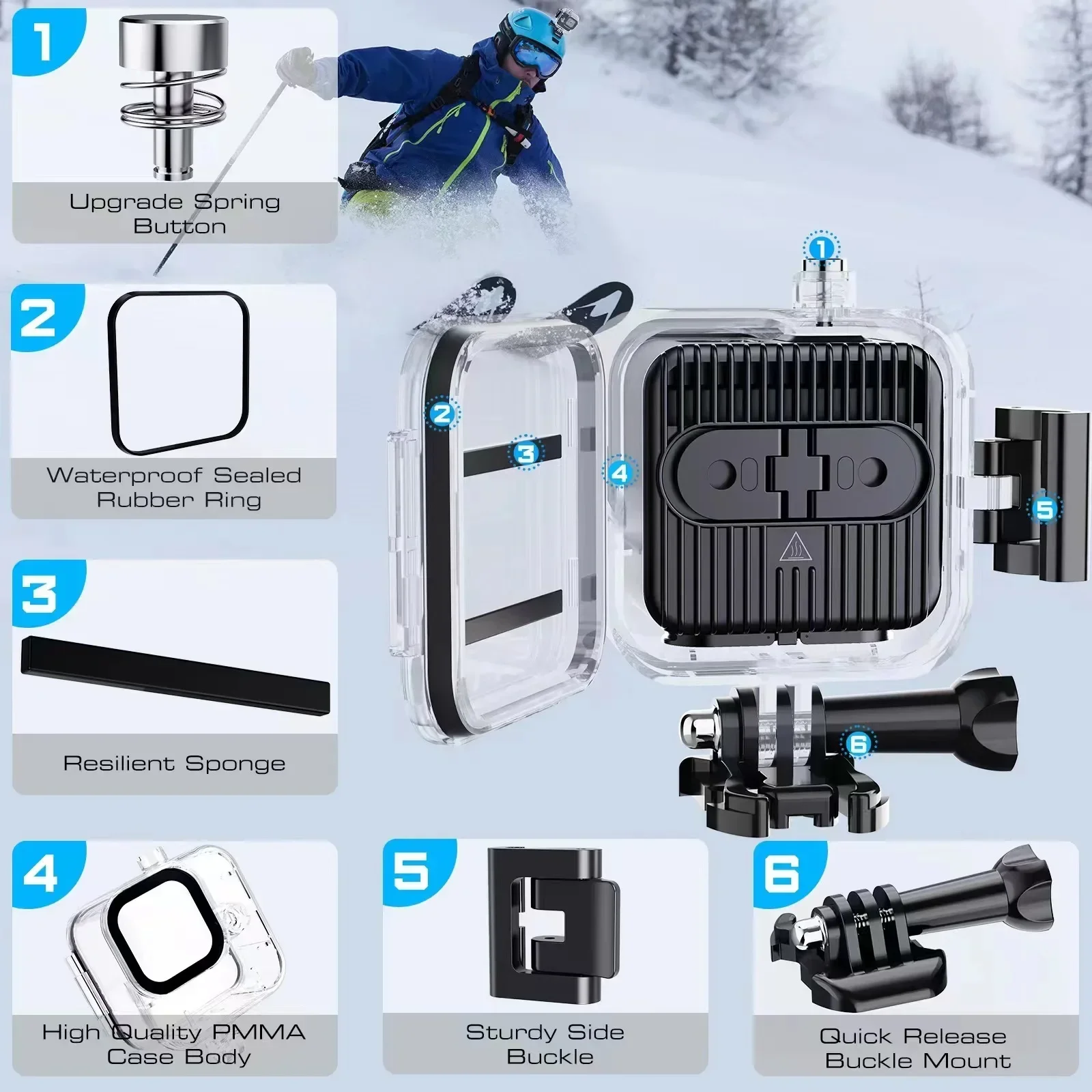 Per GoPro Hero 11 Mini custodia impermeabile nera custodia protettiva per immersioni subacquee custodia subacquea accessori per fotocamere sportive