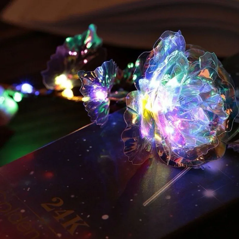 Artificial Crystal Flower with Light for Wife Girlfriend Gift,DIY Plated Rose Craft Gifts Box for Birthdays Anniversary Mother\'s