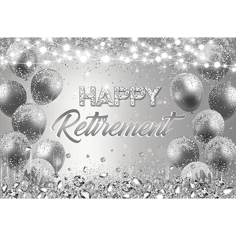 Avezano Happy Retirement Backdrop Silver Balloon Glitter Photography Background Party Decoration Birthday Photocall Custom Text