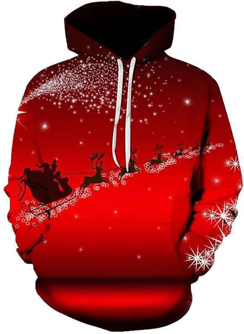 عيد الميلاد الحيوان نمط هوديي للرجال الرنة ثلاثية الأبعاد ملابس منقوشة بكم طويل الخريف هوديس غير رسمية بلوزات فضفاضة البلوز القمم