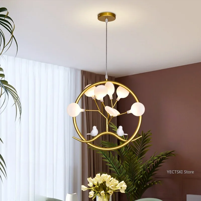 Dining room pendant light, living room wrought iron hanging line light, artistic and fresh pendant light