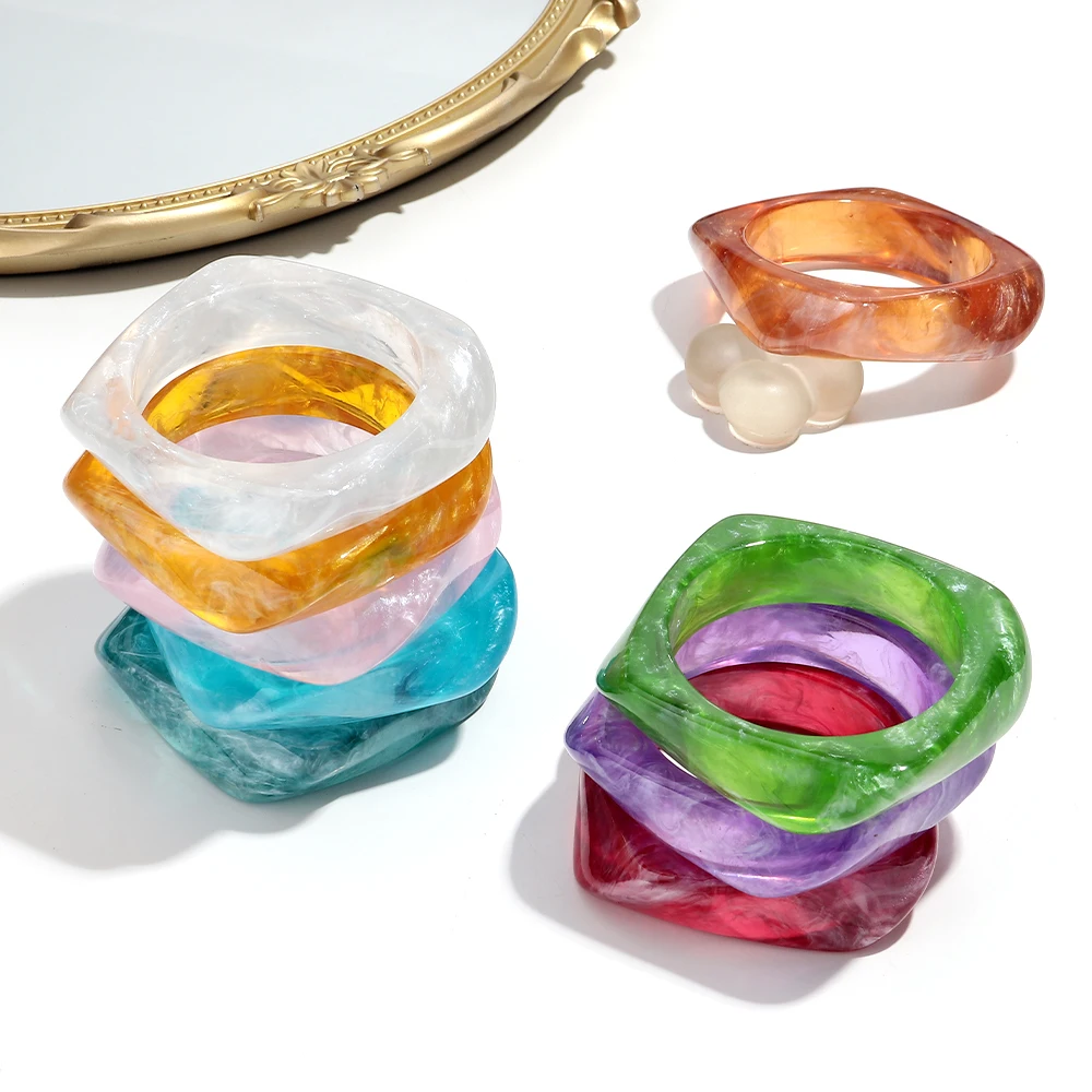 

Exaggerated Big Irregular Square Acrylic Bangle for Women Pearlescent Colorful Resin Geometric Cuff Bracelet Trendy Jewelry Gift