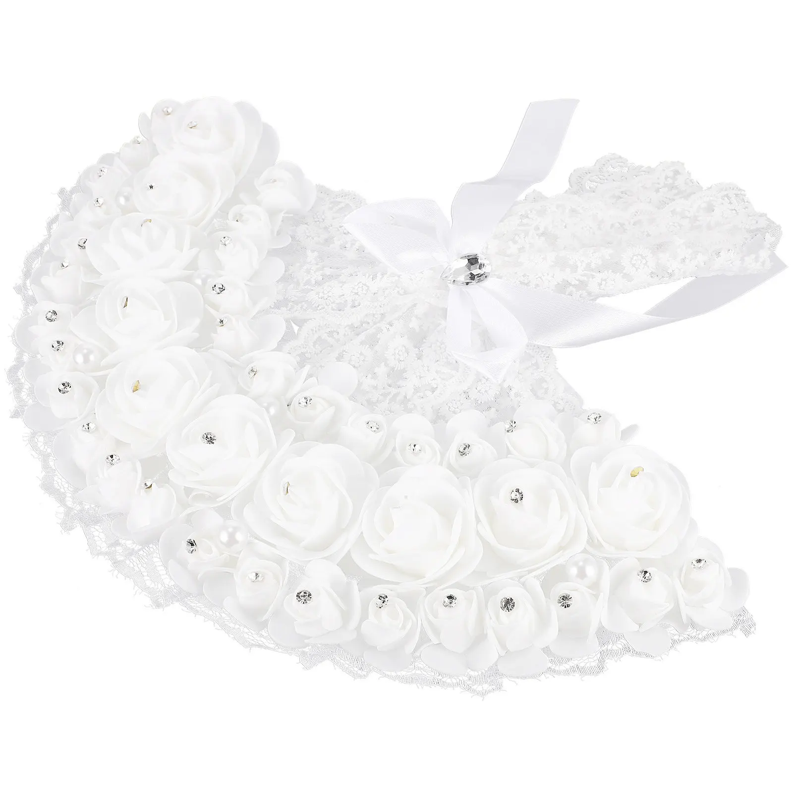 Decorative Wedding Fan Rhinestone Lace Flower Fan Prop for Bride Women Party Festival Stage Show Wall Hanging Wedding Prop